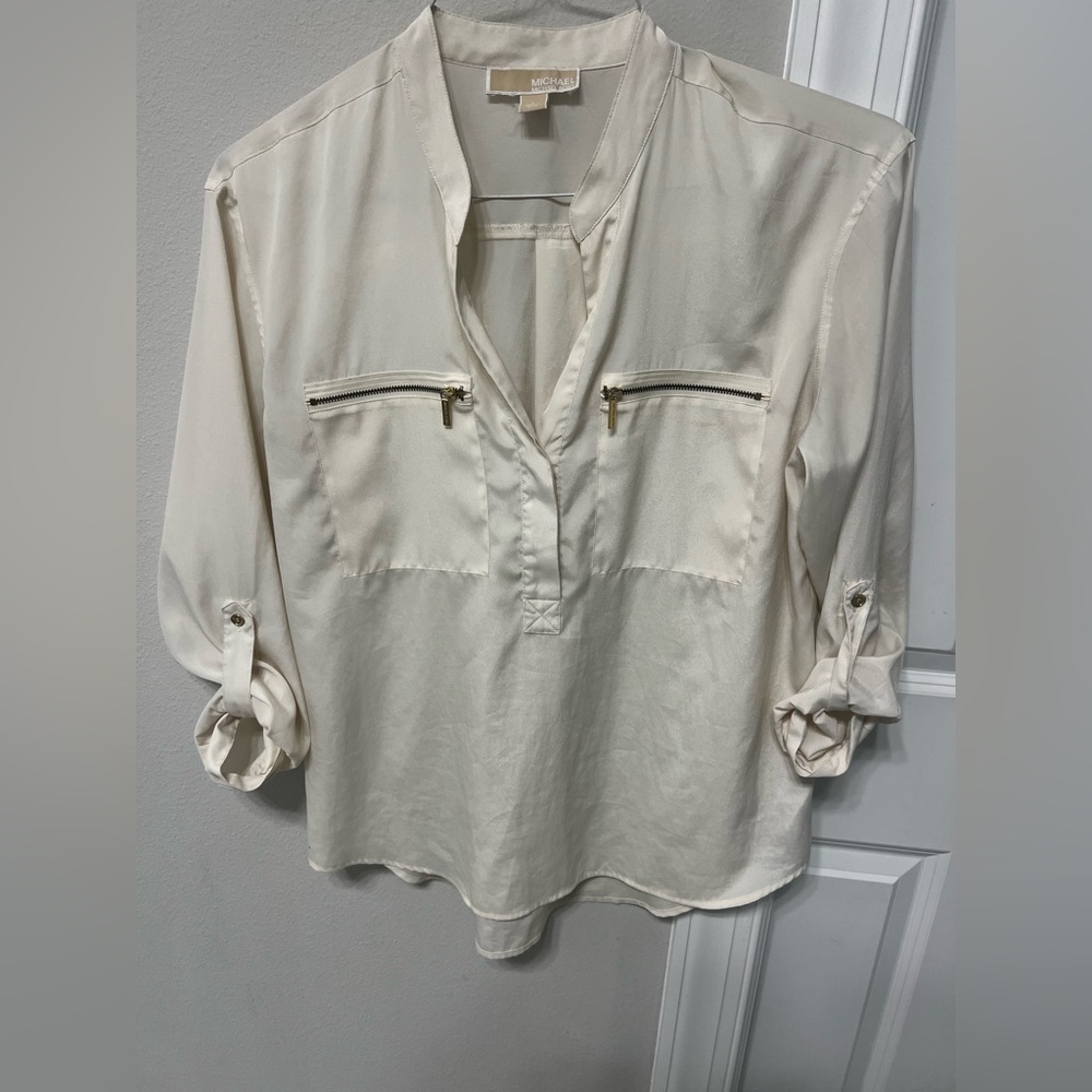 MICHAEL by Michael Kors Ivory Blouse with Zipper Details